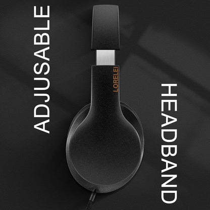 LORELEI X6 Over-Ear Wired Stereo Bass Headphones with Microphone, Lightweight, Foldable & Portable with 1.45M No-Tangle for Smartphone, Tablet, MP3/4, Space Black