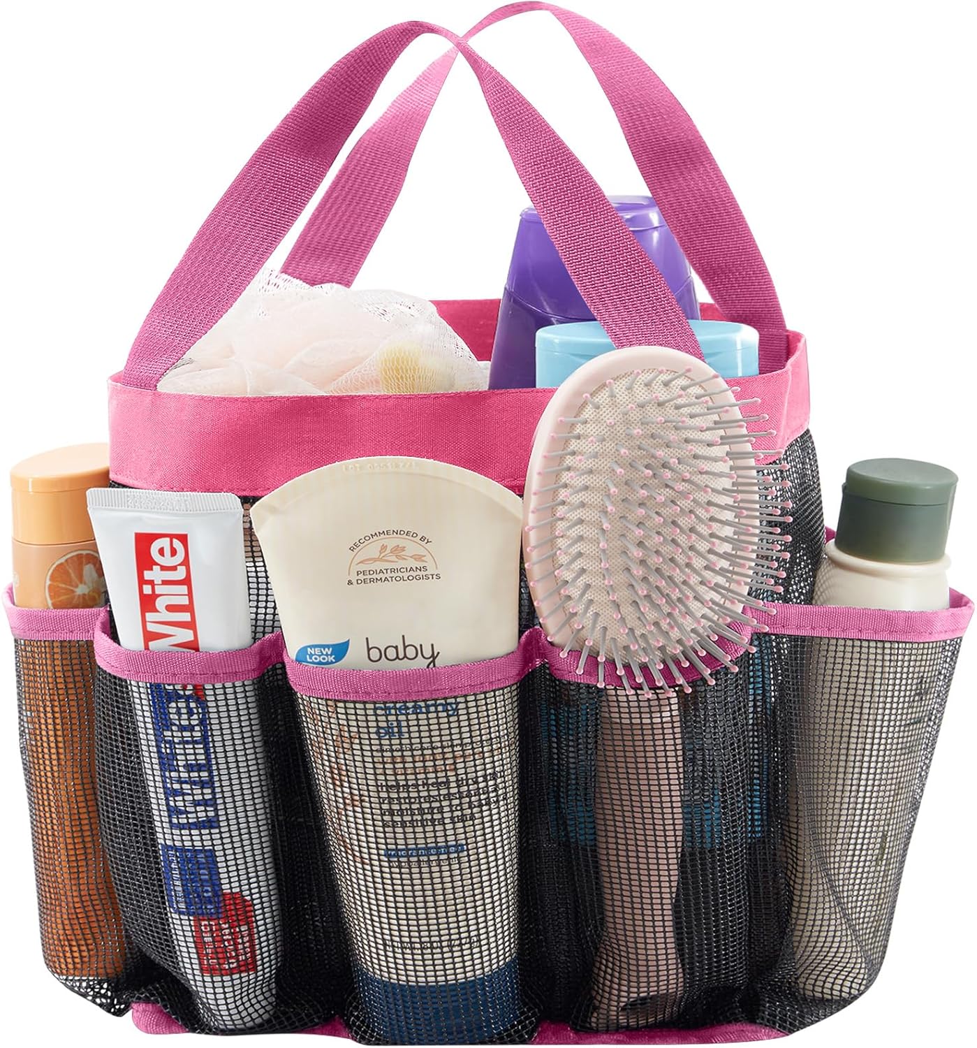 Lifewit Mesh Shower Caddy Freestanding Portable Shower Tote Bag for College Dorm, Bathroom, Gym, Travel, Quick Dry Hanging Shower Organizer with 7 Storage Pockets for Toiletry Essentials, Medium,Black