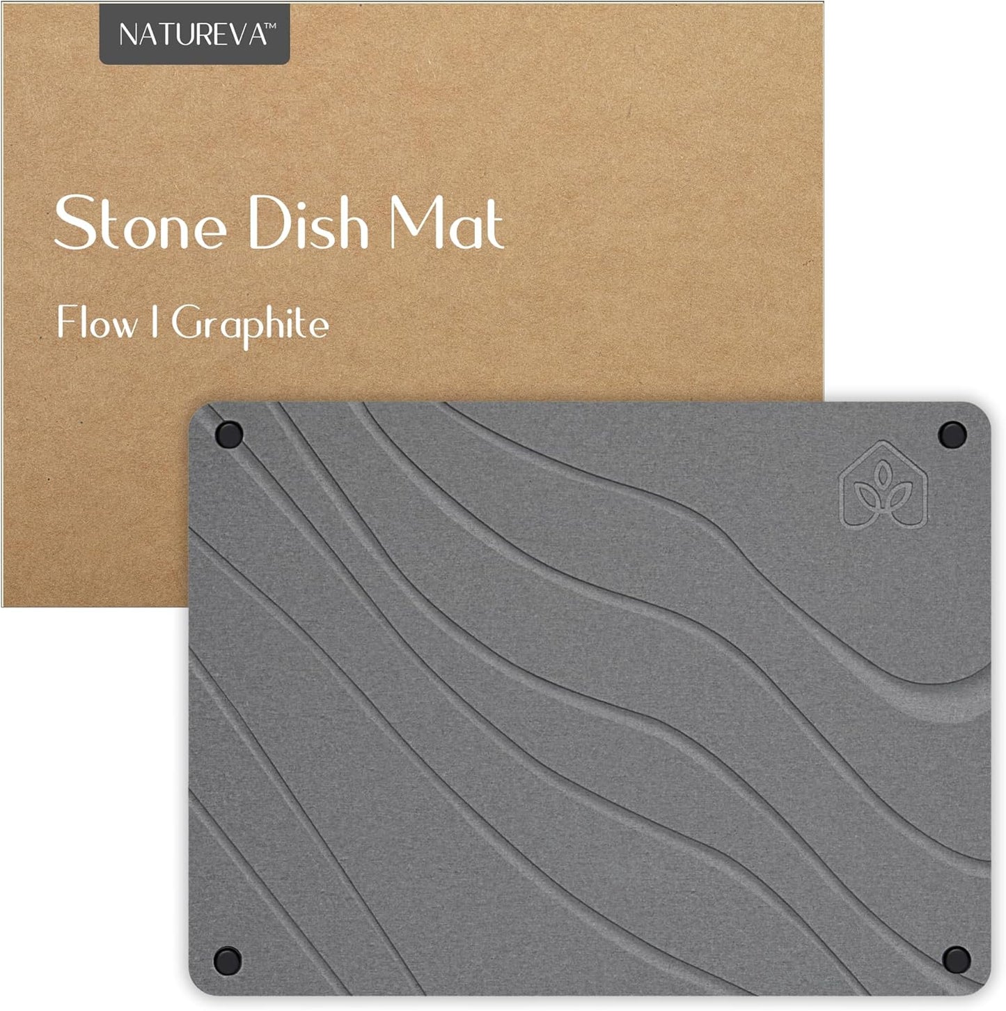 Natureva Home - Stone Dish Drying Mat | Super Absorbent, Quick Dry | Diatomite Mats for Kitchen Counter | Made of Natural Diatomaceous Earth | Absorbing Water Instantly | Design Tide | Colour Graphite