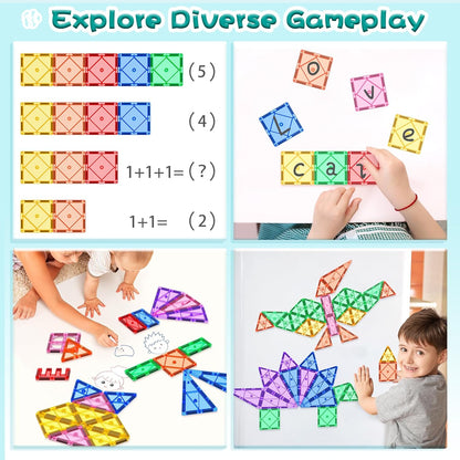 Magnetic Tiles Building Blocks 102pcs Advanced Set STEM Toys for 3+ Year Old Boys and Girls Montessori Toys Toddler Kids Activities Games Christmas New Year Gifts Classroom Must Haves School Supplies