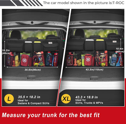 SURDOCA Car Trunk Organizer, 3rd Gen [7 Times Upgrade] Super Capacity Car Organizer, Equipped with [Robust Elastic Net & 3 Magic Stick] Car Trunk Tidy Storage Bag with Lids, Space Saving Expert-Black