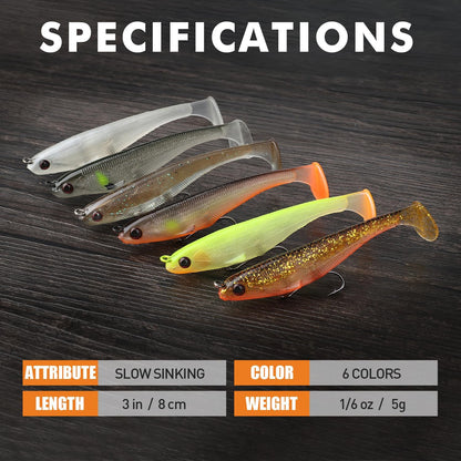 TRUSCEND Easy Catch Pre-Rigged Soft Lures, Unique Vibrating Swim Action and Trembly Sinking Move for More Bites, Amazing Soft Swimbait for Family Fishing, Fishing Lures for Bass Trout Crappie Walleye