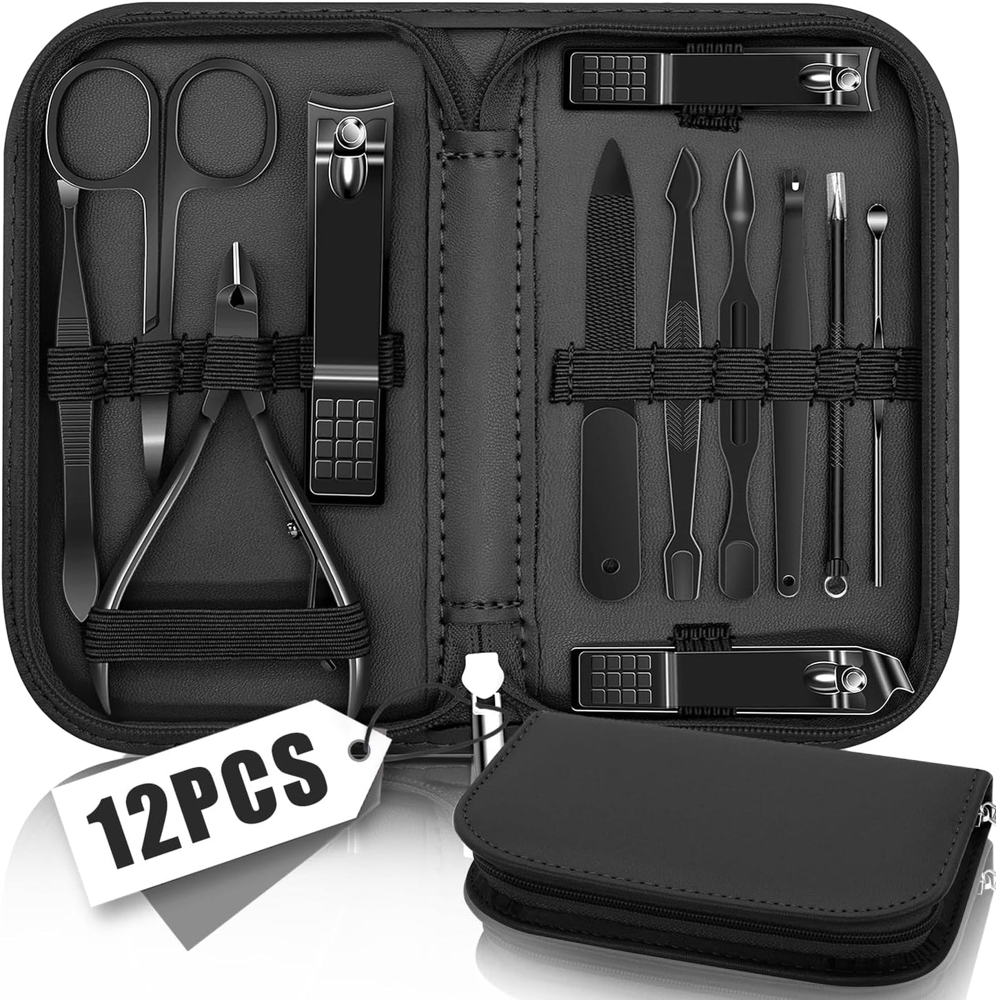 Manicure Pedicure Set, Nail Clipper Set for Men Women, Professional Manicure Kit Pedicure Kit, Nail Care Kit with Green Travel Leather Bag, Set 12 in 1