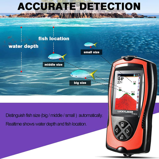 LUCKYLAKER Portable Display Fish Finder Boat Handheld Transducer Fish Finders Kayak Water Sensor Depth Finder LCD Wired Cable Ice Sea Fishing - PuriLite