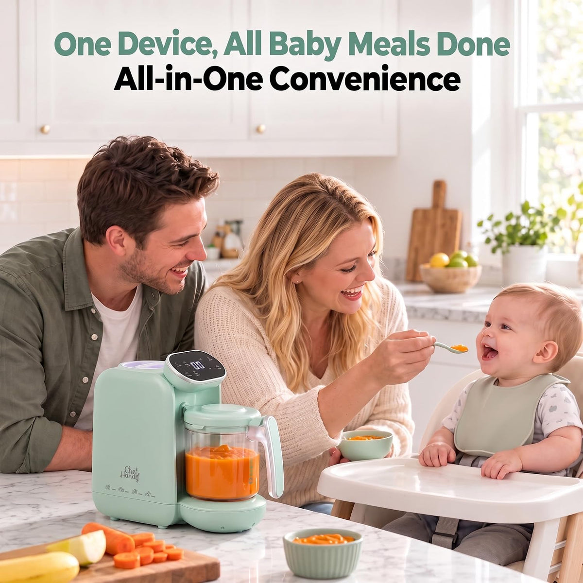 Chefhandy 5-in-1 Baby Food Maker with Stainless Steel Steam Basket, Green