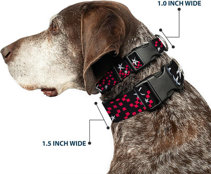 Buckle-Down PC-W21909-M Dog Collar Plastic Clip Buckle, 1"x11"-17", Star Black/White