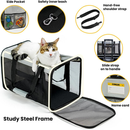 Conlun Cat Carrier Bag,Soft-Sided Pet Carriers for Dogs with 4-Sided Mesh,Airline Approved Cat Transport Carrier for Small&Medium Cats Kitten Puppy Up to 6Kg,Collapsible Cat Travel Carrier-M,Black