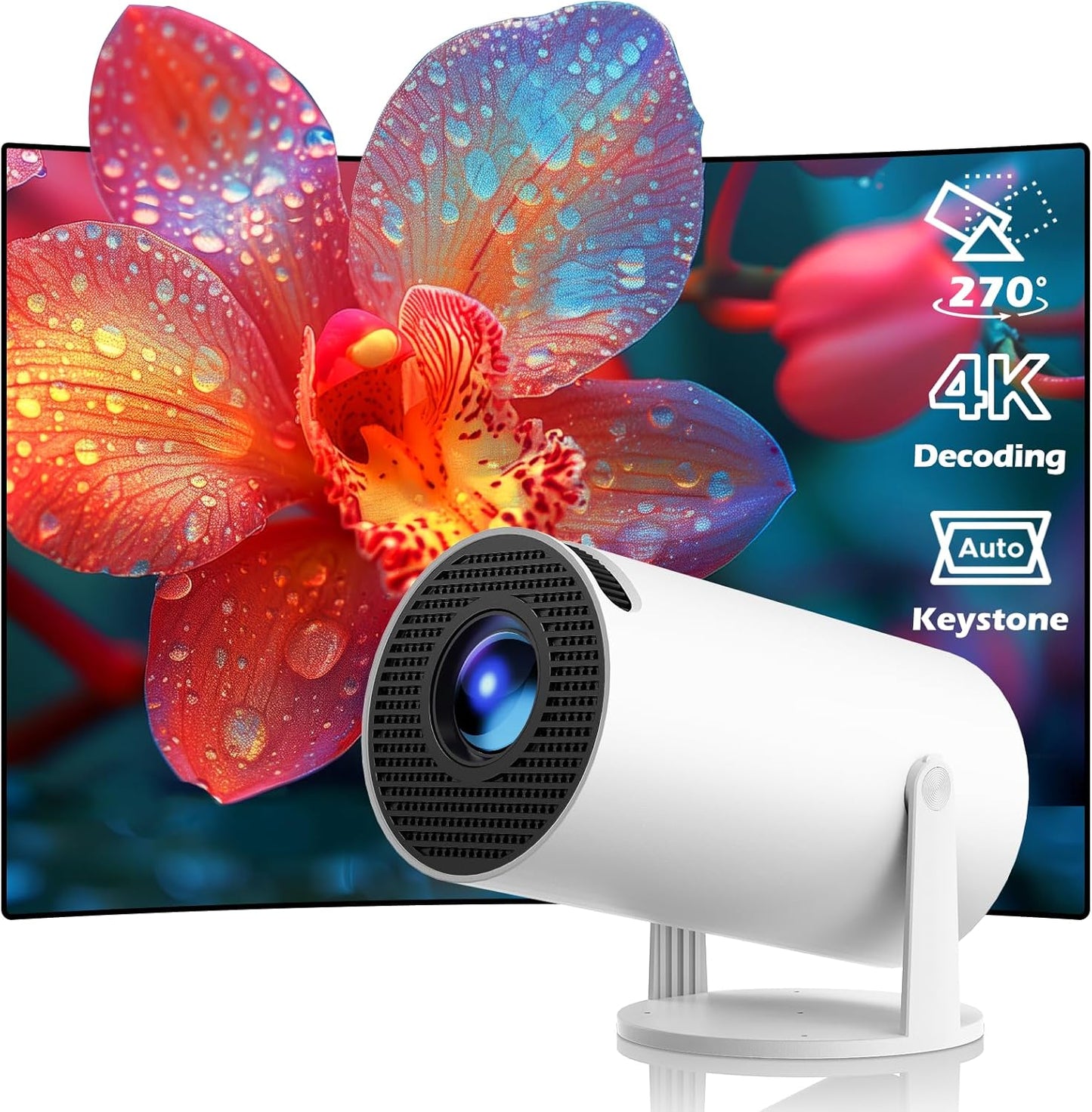 Mini Projector with WiFi and Bluetooth, Support 4K Projector Full HD with Automatic Vertical Keystone Correction 270° Rotation Projector and Android 11.0 Compatible with Phone/HDMI/USB-White