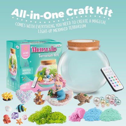 Mermaid Light-Up Terrarium Kit for Kids – DIY LED Night Light Arts and Crafts Set, Creative Indoor Decor Gift for Girls Ages 4–12 - PuriLite