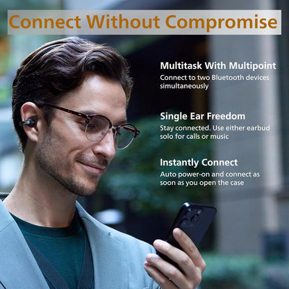 JVC nearphones Open Ear-Cuffs Wireless Headphones with Clasp Mechanism, Multipoint, Single Ear use, BT 5.3, Long Battery Life (up to 24 Hours) - HA-NP1T-A Teal Blue