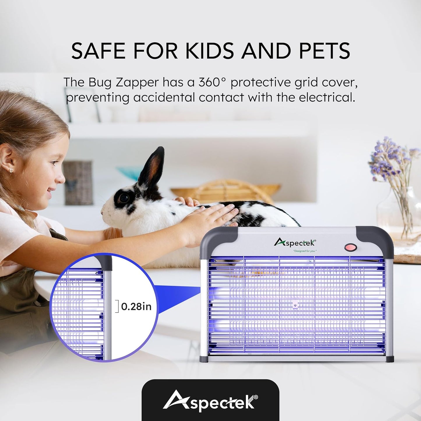 ASPECTEK 20W Electric Indoor Bug Zapper with Extra UV Bulbs – Mosquito and Fly Zapper for Kitchens, Bedrooms, Living Rooms, and Covered Spaces