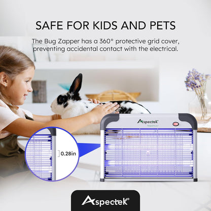 ASPECTEK 20W Electric Indoor Bug Zapper with Extra UV Bulbs – Mosquito and Fly Zapper for Kitchens, Bedrooms, Living Rooms, and Covered Spaces