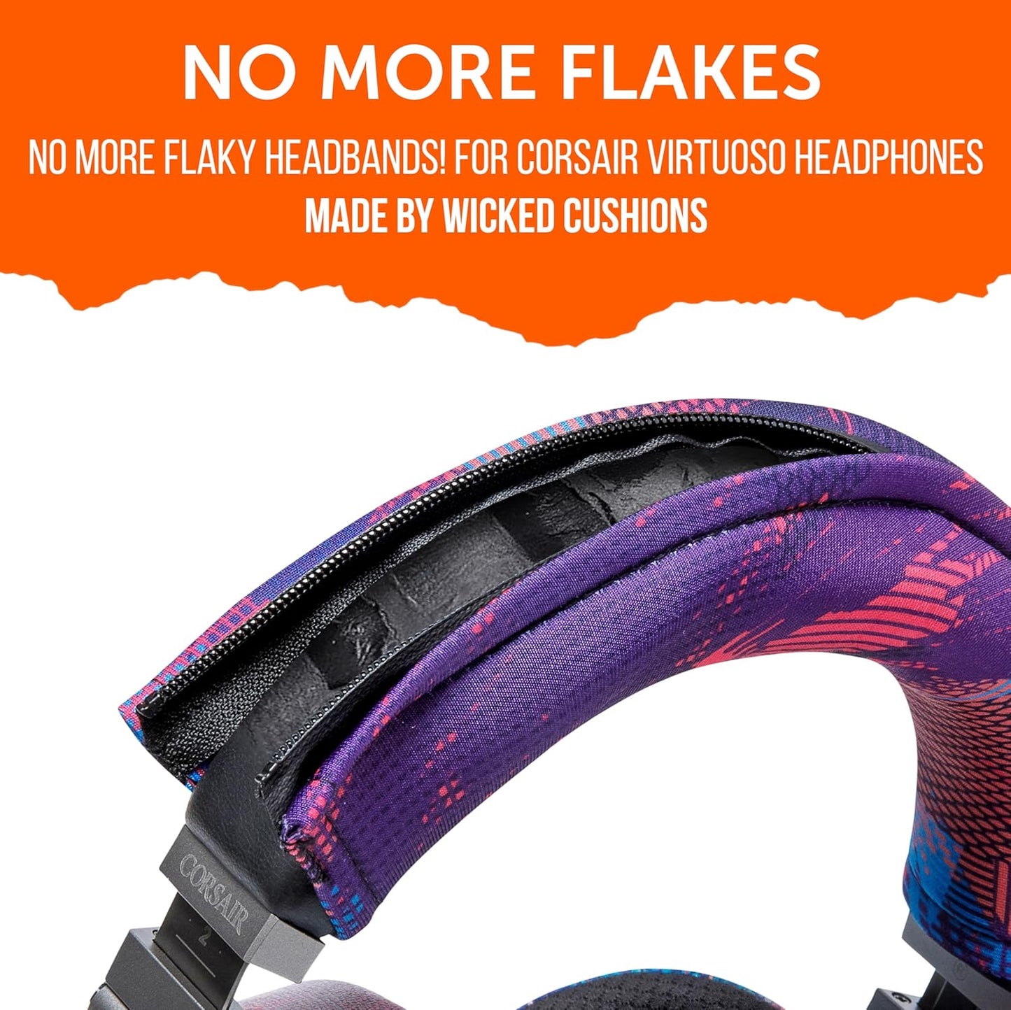 WC BandZ Virtuoso - Protective Headband Cover for Corsair Virtuoso Gaming Headsets - Machine Washable, No More Flaking Leather - Compatible with Virtuoso Wireless, XT, and SE | 90's Black