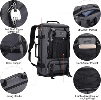 WITZMAN Travel Backpack for Men Large Carry on Backpack Convertible 3 in 1 Bags with Shoe Compartment Fit 17 Inch Laptop(B689 Black)