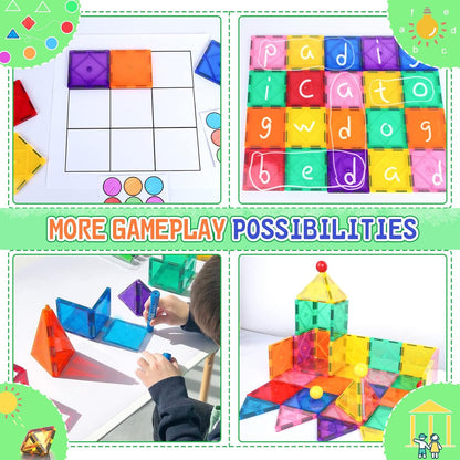 Magnetic Tiles Building Blocks 102pcs Advanced Set STEM Toys for 3+ Year Old Boys and Girls Montessori Toys Toddler Kids Activities Games Christmas New Year Gifts Classroom Must Haves School Supplies