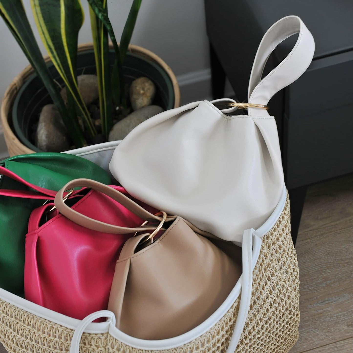Women's Clutch Soft Vegan Leather Hobo Top Handle Bag Small Tote Purse