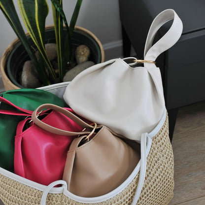 Women's Clutch Soft Vegan Leather Hobo Top Handle Bag Small Tote Purse