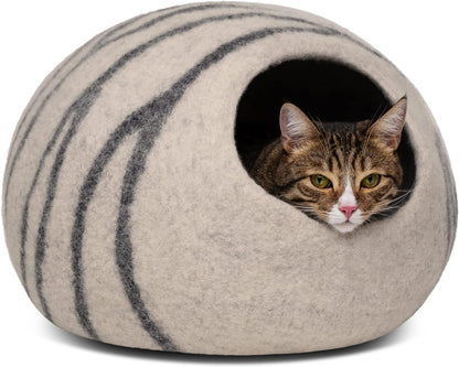 MEOWFIA Cat Cave - New Zealand Wool Bed for Indoor Cats (Light Grey)