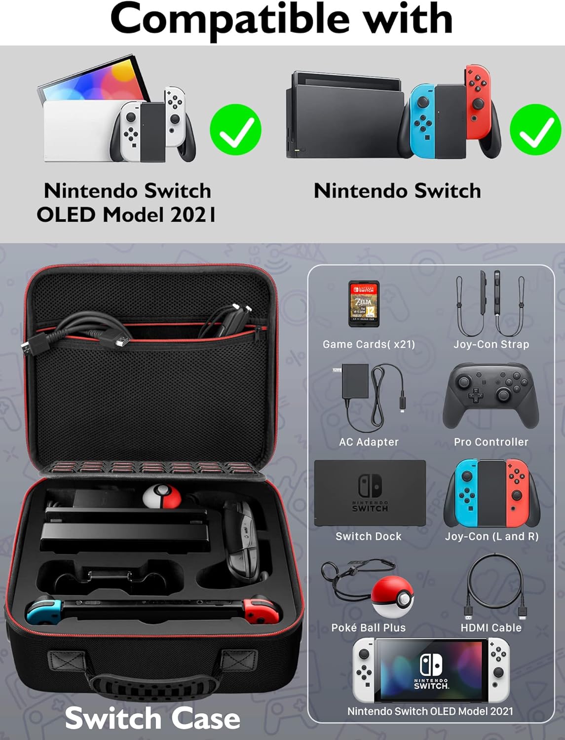 COOWPS Case for Nintendo Switch 2, Hard Shell Full Protection All-in-One Travel Case with 4pcs Thumb Grip Caps & 20 Game Card, Slots Soft Lining Carrying Case for Switch 2 Accessories Pro Controllers