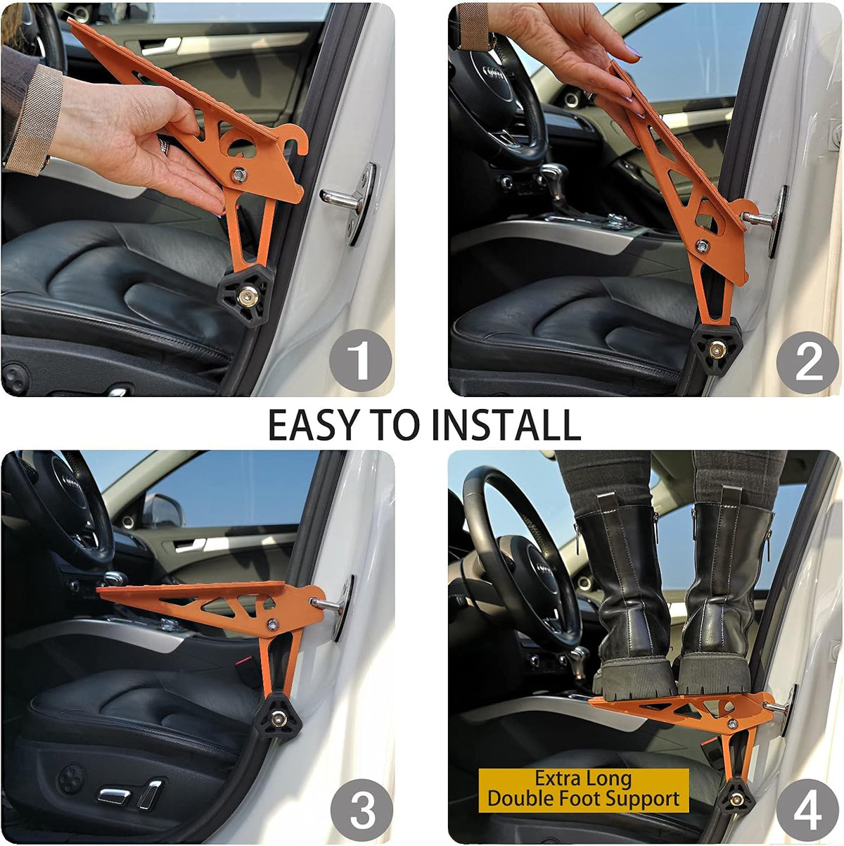 TOOENJOY Universal Fit Car Door Step, Foldable Roof Rack Door Step Up on Door Latch, Supports Both Feet, Easy Access to Rooftop for Most Car, SUV, Truck, Max Load 400 lbs (Orange)