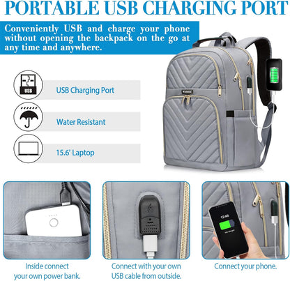 Laptop Backpack for Women Men, Large School Backpack for Girls with USB Charging Port, 17.3 Inch Work Travel Laptop Back Pack, College Student Bookbag Casual Daypacks, Black