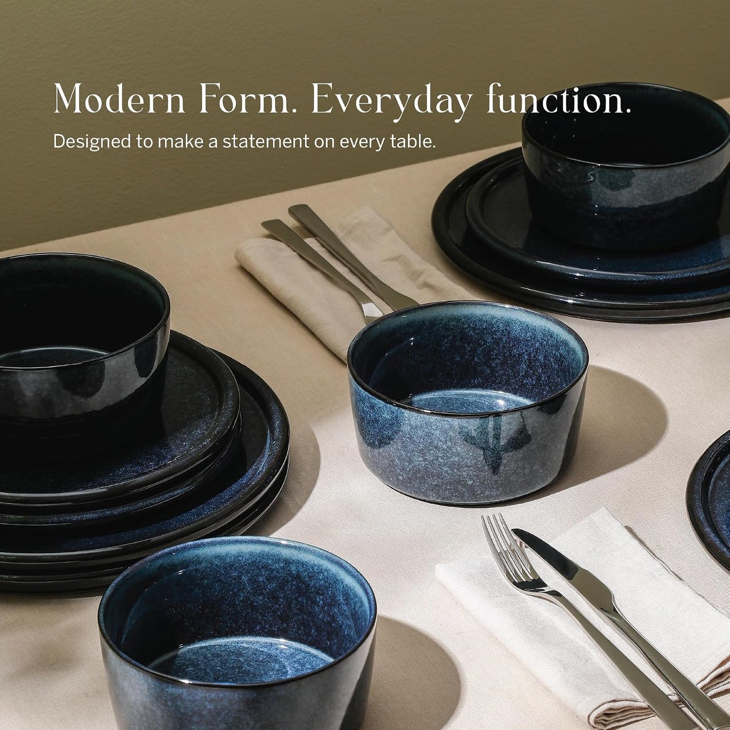 Stone Lain Eden 12-Piece Dinnerware Set Stoneware, Dark Blue