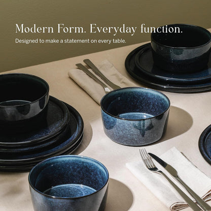 Stone Lain Eden 12-Piece Dinnerware Set Stoneware, Dark Blue