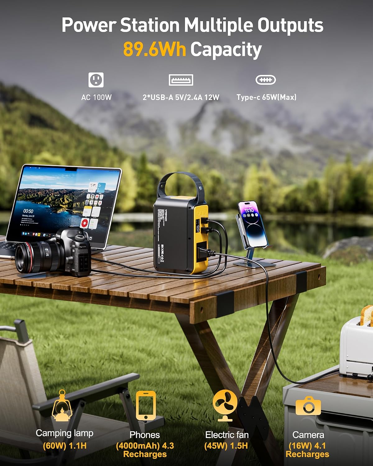 VTOMAN Jump100 89.6Wh LiFePO4 Portable Power Station 100W AC PD65W Type-C
