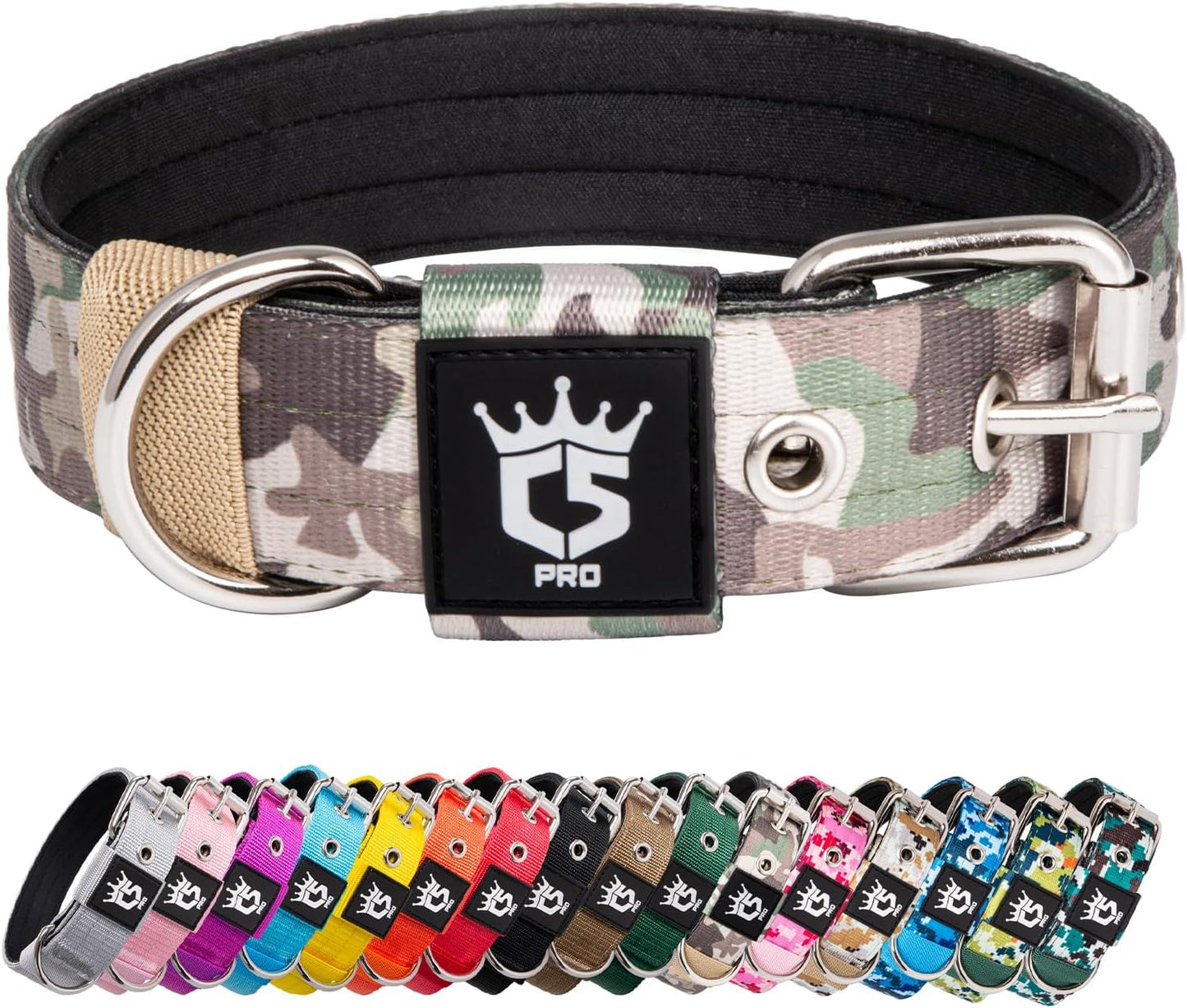 TSPRO Tactical Dog Collar 1.5 inch Wide Dog Collar Military Grade Strong Dog Collar Thick Dog Collar Heavy Duty Metal Buckle Dog Collar(Green-L)