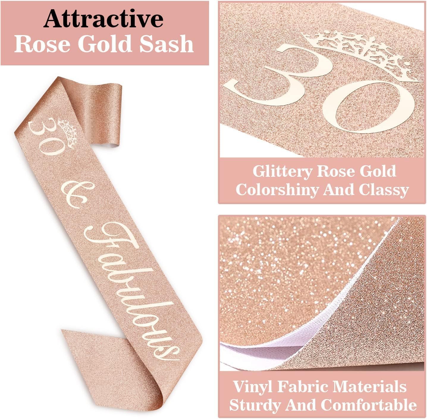 65th Birthday Decorations for Women, Including 65th Birthday Sash and Crown, Cake Topper and Candles, Number Balloons Rose Gold, 65 Year Old Gifts for Women