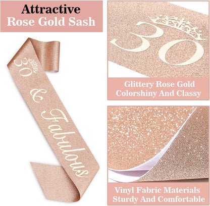 65th Birthday Decorations for Women, Including 65th Birthday Sash and Crown, Cake Topper and Candles, Number Balloons Rose Gold, 65 Year Old Gifts for Women