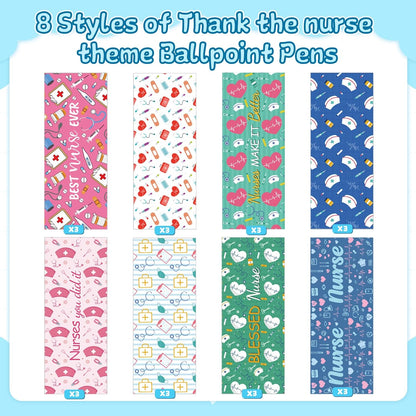 24 Pcs Nurse Pens Bulk Nurses Week Gift Funny Lovely Cartoon Ballpoint Black Ink Retractable Nursing Pen Nurse Day Gifts Party Favors Appreciation Gift for Women Men Doctor Teachers Medical Assistants