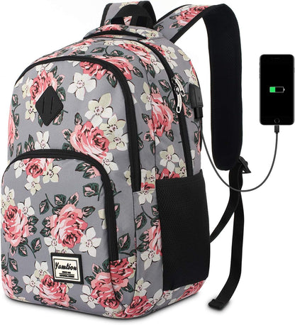 Backpack for Teen Girls,Boys School Backpack for Women with USB,College Backpack,Big Flower