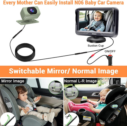 Rohent Baby Car Camera HD 1080P - Rear-Facing Infant Monitor with Night Vision Car Camera for Baby 150° Wide-Angle Lens Anti-Glare Screen Easy Install 360° Adjustable Display