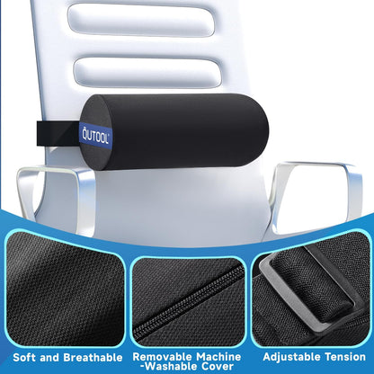QUTOOL Lumbar Support Pillow for Office Chair – Lumbar Roll Cushion for Car Seat, Adjustable Strap, Soft Foam, Removable Washable Cover