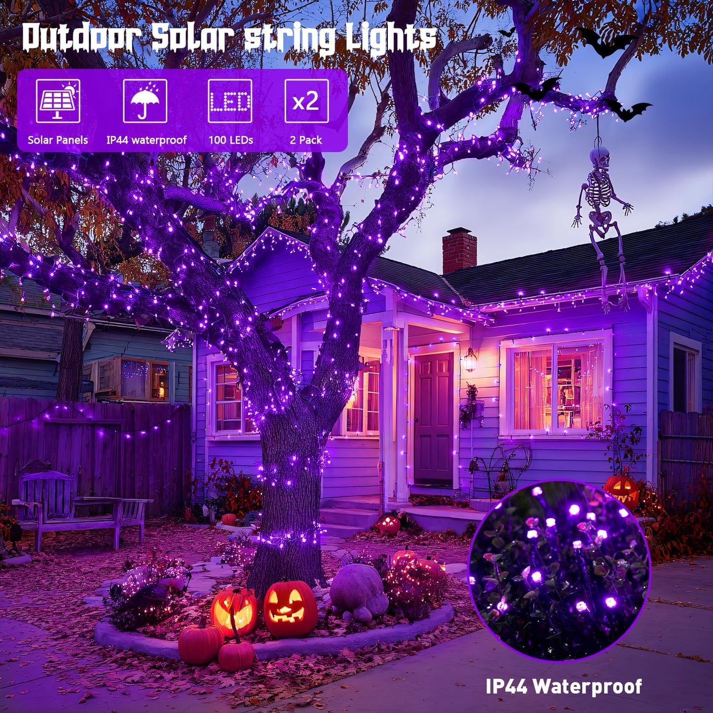 JMEXSUSS 2 Pack 75.5ft Orange Solar Christmas Lights, Total 400 LED Solar String Lights Outdoor Waterproof, 8 Modes Orange Halloween Lights for Tree Patio Garden Thanksgiving Halloween Decorations