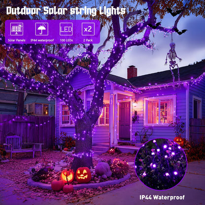 JMEXSUSS 2 Pack 75.5ft Orange Solar Christmas Lights, Total 400 LED Solar String Lights Outdoor Waterproof, 8 Modes Orange Halloween Lights for Tree Patio Garden Thanksgiving Halloween Decorations