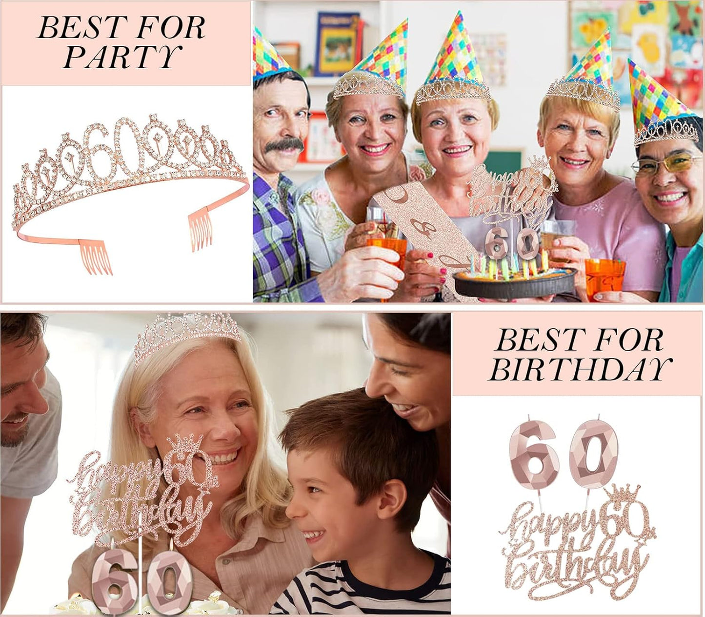8pcs 40th Birthday Decorations gifts for Women, Including 40th Happy Birthday Cake Topper, Queen Sash with Pearl Pin, Sweet Rhinestone Tiara Crown for Women, Number Candles and Balloons (Rose Gold)