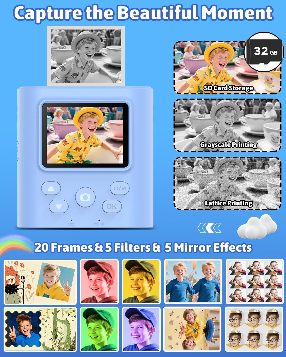 Mgaolo Kids Camera with Instant Print, Thermal Printing Digital Camera Gift for 3-12 Years Old Children, Safe Ink-Free Design, Toy for Creativity & Learning (Black)