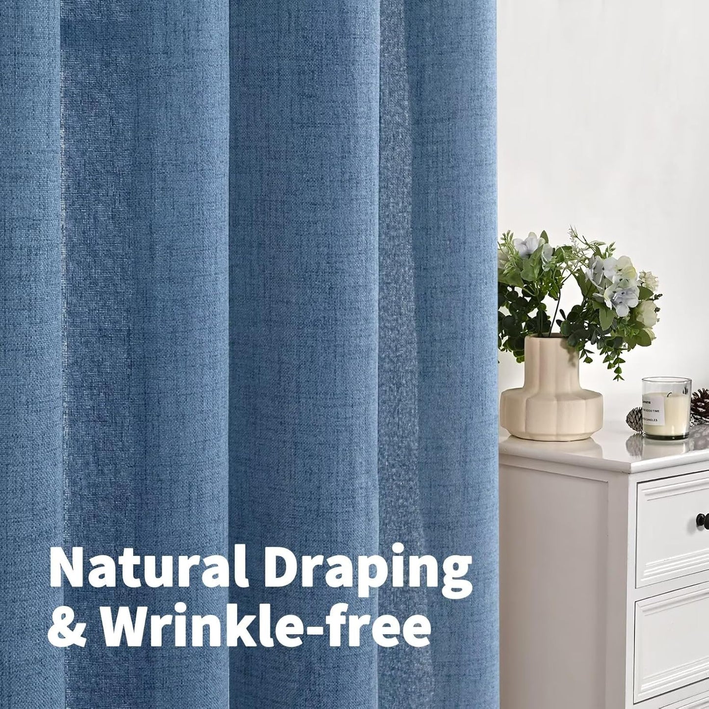 YoungsTex Natural Linen Curtains 84 Inch Long for Living Room Bedroom Grommet Top Light Filtering Privacy Linen Textured Window Semi Sheer Drapes, 2 Panels, 52x84 Inch, Natural