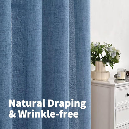 YoungsTex Natural Linen Curtains 84 Inch Long for Living Room Bedroom Grommet Top Light Filtering Privacy Linen Textured Window Semi Sheer Drapes, 2 Panels, 52x84 Inch, Natural
