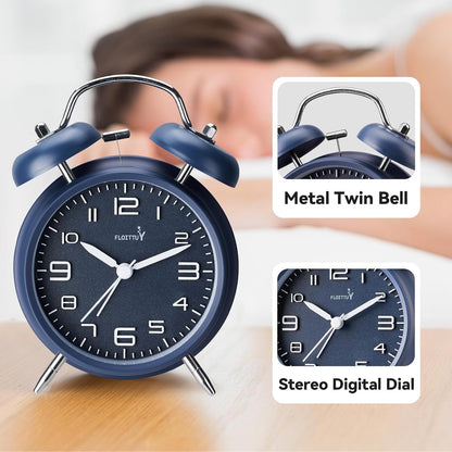 FLOITTUY (Loud Alarm for Deep Sleepers) 4'' Twin Bell Alarm Clock with Backlight for Bedroom and Home Decoration(Black)