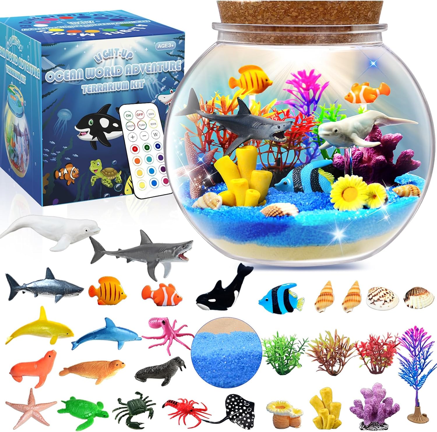 Ocean Light-Up Terrarium Craft Kit for Kids – DIY LED Night Light with Sea Animal Figures, Creative Arts and Crafts Gift for Boys and Girls Ages 4–12 - PuriLite
