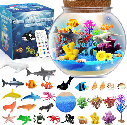 Ocean Light-Up Terrarium Craft Kit for Kids – DIY LED Night Light with Sea Animal Figures, Creative Arts and Crafts Gift for Boys and Girls Ages 4–12 - PuriLite