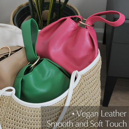 Women's Clutch Soft Vegan Leather Hobo Top Handle Bag Small Tote Purse