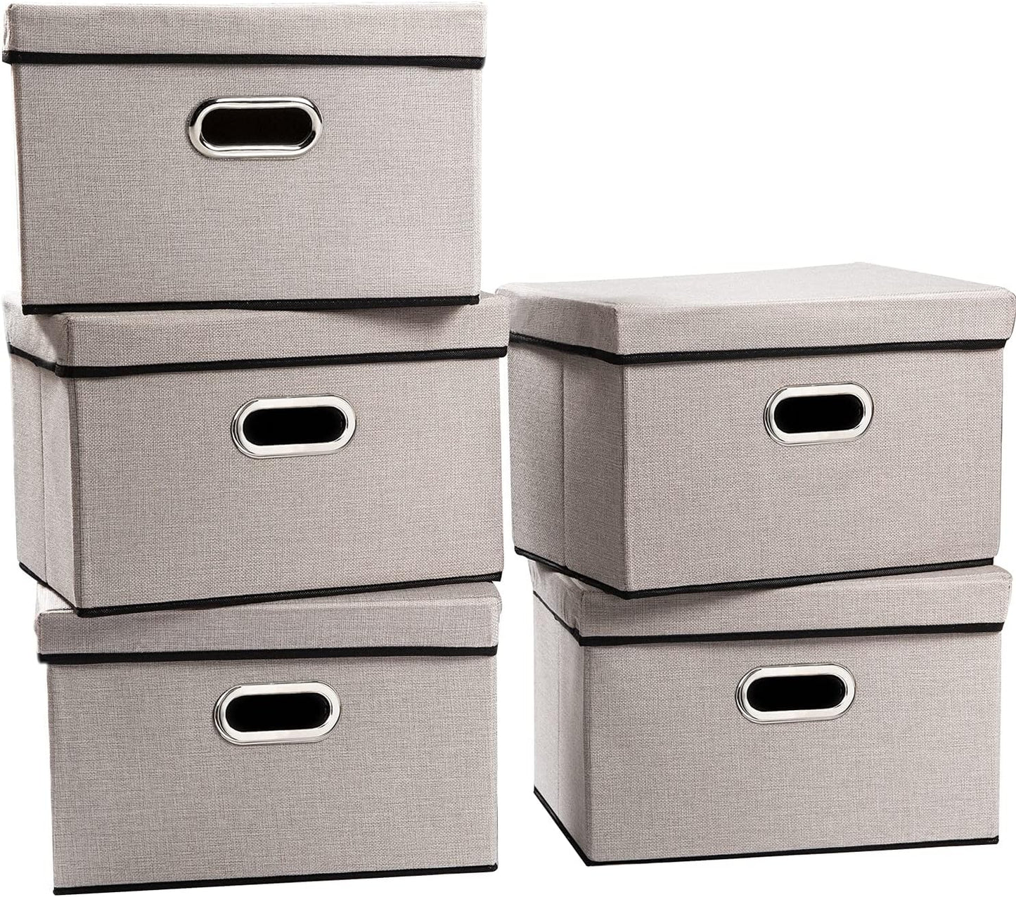 PRANDOM Large Foldable Storage Bin with Lid [1-Pack] Linen Fabric Decorative Storage Box Organizer Containers Basket Cube with Handles Divider for Bedroom Closet Office Living Room (17.7x11.8x11.8")