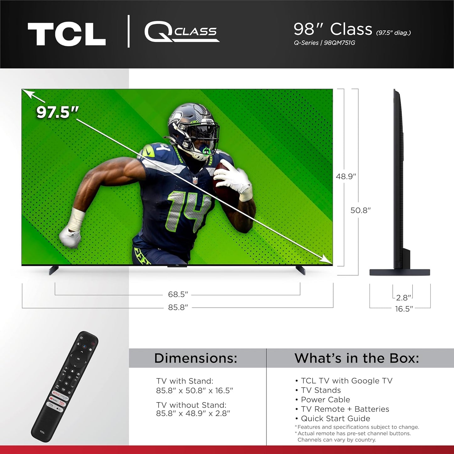 TCL 55-Inch Q7 QLED 4K Smart Q LED TV with Google TV (55QM750G, 2023 Model) Dolby Vision IQ, Dolby Atmos, HDR, Game Accelerator up to 240Hz, Voice Remote, Works with Alexa, Streaming Television