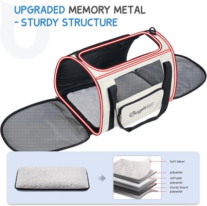 BurgeonNest Cat Carriers for Medium Cats Under 25 lbs, Pet Carrier for Cats with Unique Side Bag,Top Load Small Pet Carrier Soft-Sided Escape Proof with 4 Ventilated Windows