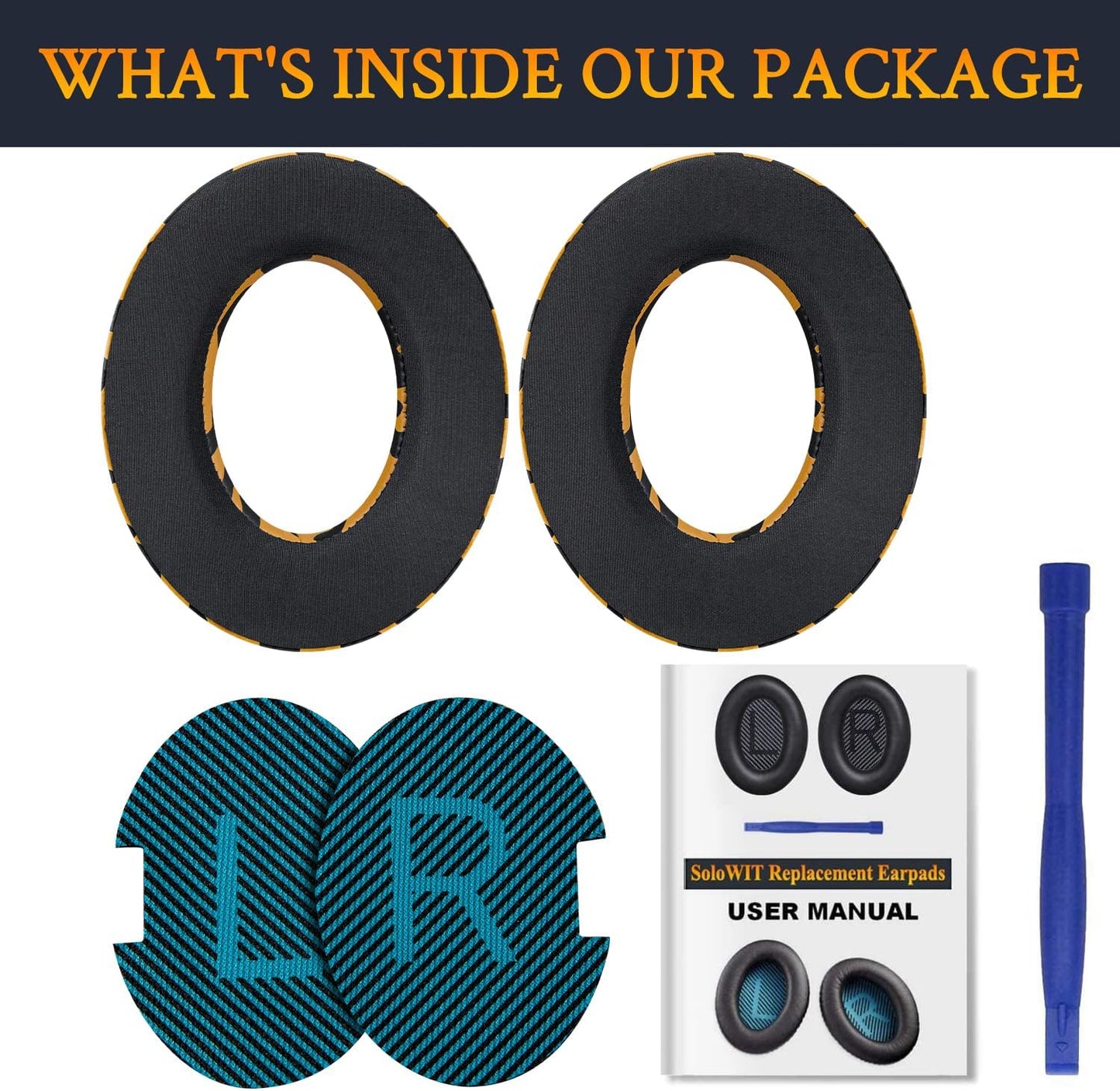 SoloWIT Earpads Cushions for Bose Headphones, Replacement Ear Pads for Bose QuietComfort 15 QC15 QC25 QC2 QC35/Ae2 Ae2i Ae2w/SoundTrue & SoundLink Around-Ear Series - QC25 PL Black&Blue