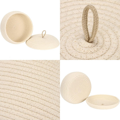 Sea Team Round Cotton Rope Storage Basket with Lid, Decorative Woven Storage Bin, Pot, Caddy, Organizer, Container for Snacks, Towels, Plants (Grey, Small)